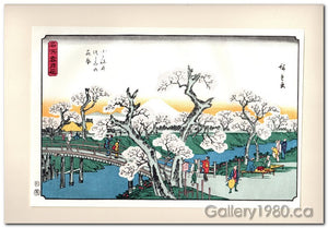 Hiroshige | Cherry Trees in Bloom on the Embankment at Koganei