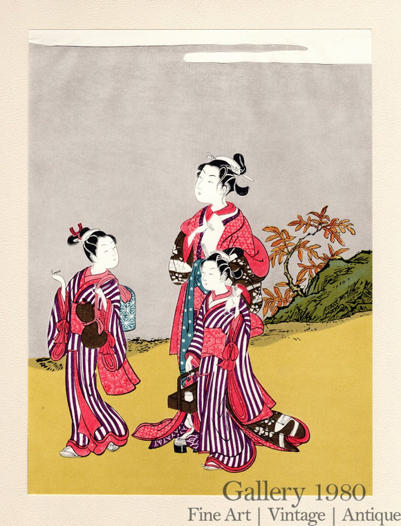 Harunobu | Courtesan and Two Kamuro on a Spring Outing