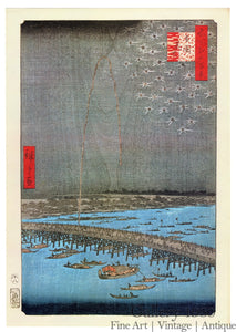 Hiroshige | Fireworks by Ryogoku Bridge