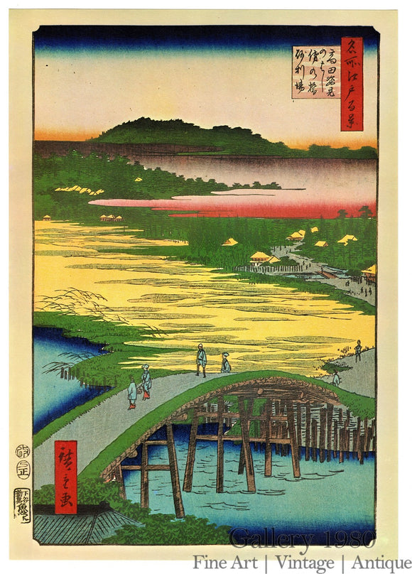 Hiroshige | Sugatami Bridge, Omokage Bridge and Jariba at Takata